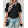 imageSweatyRocks Womens Striped Print Short Sleeve Collar Blouse Colorblock Keyhole Back Office Shirts TopsBlack