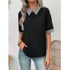 imageSweatyRocks Womens Striped Print Short Sleeve Collar Blouse Colorblock Keyhole Back Office Shirts TopsBlack