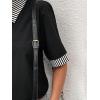 imageSweatyRocks Womens Striped Print Short Sleeve Collar Blouse Colorblock Keyhole Back Office Shirts TopsBlack