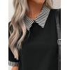 imageSweatyRocks Womens Striped Print Short Sleeve Collar Blouse Colorblock Keyhole Back Office Shirts TopsBlack
