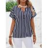 imageSweatyRocks Womens Striped Shirts Button Front V Neck Short Sleeve Summer BlousesBlue
