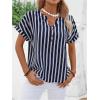 imageSweatyRocks Womens Striped Shirts Button Front V Neck Short Sleeve Summer BlousesBlue
