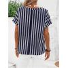 imageSweatyRocks Womens Striped Shirts Button Front V Neck Short Sleeve Summer BlousesBlue