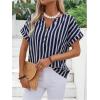 imageSweatyRocks Womens Striped Shirts Button Front V Neck Short Sleeve Summer BlousesBlue