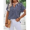 imageSweatyRocks Womens Striped Shirts Button Front V Neck Short Sleeve Summer BlousesBlue