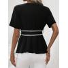 imageSweatyRocks Womens Wrap V Neck Short Sleeve Blouse Colorblock Flared Hem Peplum Shirt Tops with BeltBlack