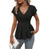 imageSweatyRocks Womens Batwing Sleeve V Neck Fold Pleated Ruffle Hem Blouse Peplum TopBlack