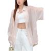 imageSweatyRocks Womens Button Down Blouses Long Sleeve Sun Protection Sheer Shirts Loose Casual TopsPink