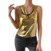 imageSweatyRocks Womens Casual Cowl Neck Sleeveless Metallic Pullover Solid Blouse Shirt Tank TopGold