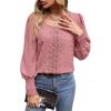 imageSweatyRocks Womens Casual Lace Shirred Long Sleeve Blouse Swiss Dot Round Neck Shirts TopDusty Pink