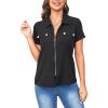 imageSweatyRocks Womens Casual Short Sleeve Collared Shirt Button Front Full Zip Up BlouseBlack