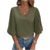 imageSweatyRocks Womens Contrast Mesh Bell Short Sleeve Blouse V Neck Ruffle Sleeve Casual ShirtsArmy Green