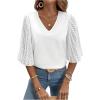 imageSweatyRocks Womens Contrast Mesh Bell Short Sleeve Blouse V Neck Ruffle Sleeve Casual ShirtsWhite