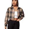 imageSweatyRocks Womens Cute Color Block Long Sleeve Crop Tops Plaid Button Down BlouseBrown Khaki