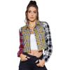 imageSweatyRocks Womens Cute Color Block Long Sleeve Crop Tops Plaid Button Down BlouseRed Yellow Black