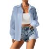 imageSweatyRocks Womens Long Sleeve Drop Shoulder Button Down Shirt Loose Fit Sheer Blouse TopDusty Blue