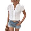 imageSweatyRocks Womens Puff Sleeve Tops V Neck Embroidery Eyelet Blouse ShirtsWhite