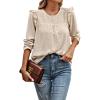 imageSweatyRocks Womens Ruffle Trim Long Sleeve Blouse Round Neck Pleated Keyhole Back Blouse Shirt TopsApricot