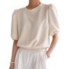 imageSweatyRocks Womens Short Puff Sleeve Round Neck Blouse Casual Solid Office Shirt TopApricot