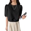 imageSweatyRocks Womens Short Puff Sleeve Round Neck Blouse Casual Solid Office Shirt TopBlack
