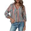 imageSweatyRocks Womens Striped Long Sleeve Shirts V Neck Loose Casual Blouse TopsMulticolor