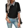 imageSweatyRocks Womens Striped Print Short Sleeve Collar Blouse Colorblock Keyhole Back Office Shirts TopsBlack
