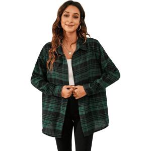 imageSweatyRocks Womens Plaid Button Front Long Sleeve High Low Shirt Blouse TopDark Green