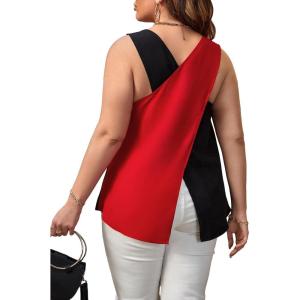 imageSweatyRocks Womens Plus Size Colorblock Criss Cross Patchwork Tank Top Round Neck Sleeveless TopsMulticolor