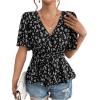 imageSweatyRocks Womens Floral Print Belted Flared Ruffle Hem Tops Butterfly Sleeve Peplum BlouseBlack and White