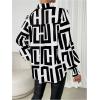 imageSweatyRocks Womens Graphic Print Long Lantern Sleeve Collar Neck Button Front Blouse Shirt TopBlack