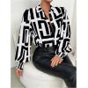 imageSweatyRocks Womens Graphic Print Long Lantern Sleeve Collar Neck Button Front Blouse Shirt TopBlack