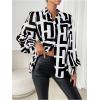 imageSweatyRocks Womens Graphic Print Long Lantern Sleeve Collar Neck Button Front Blouse Shirt TopBlack