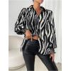 imageSweatyRocks Womens Graphic Print Long Lantern Sleeve Collar Neck Button Front Blouse Shirt TopBlack White