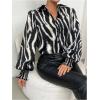 imageSweatyRocks Womens Graphic Print Long Lantern Sleeve Collar Neck Button Front Blouse Shirt TopBlack White