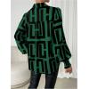 imageSweatyRocks Womens Graphic Print Long Lantern Sleeve Collar Neck Button Front Blouse Shirt TopDark Green