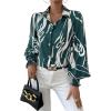 imageSweatyRocks Womens Graphic Print Long Lantern Sleeve Collar Neck Button Front Blouse Shirt TopGreen