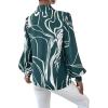 imageSweatyRocks Womens Graphic Print Long Lantern Sleeve Collar Neck Button Front Blouse Shirt TopGreen