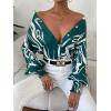 imageSweatyRocks Womens Graphic Print Long Lantern Sleeve Collar Neck Button Front Blouse Shirt TopGreen