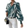 imageSweatyRocks Womens Graphic Print Long Lantern Sleeve Collar Neck Button Front Blouse Shirt TopGreen