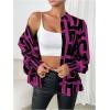 imageSweatyRocks Womens Graphic Print Long Lantern Sleeve Collar Neck Button Front Blouse Shirt TopHot Pink