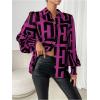 imageSweatyRocks Womens Graphic Print Long Lantern Sleeve Collar Neck Button Front Blouse Shirt TopHot Pink