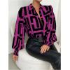 imageSweatyRocks Womens Graphic Print Long Lantern Sleeve Collar Neck Button Front Blouse Shirt TopHot Pink