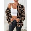 imageSweatyRocks Womens Graphic Print Long Lantern Sleeve Collar Neck Button Front Blouse Shirt TopKhaki