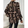 imageSweatyRocks Womens Graphic Print Long Lantern Sleeve Collar Neck Button Front Blouse Shirt TopKhaki