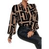 imageSweatyRocks Womens Graphic Print Long Lantern Sleeve Collar Neck Button Front Blouse Shirt TopKhaki