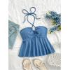 imageSweatyRocks Womens Halter Tops Criss Cross Sleeveless Eyelet Ruffle Crop Cami TopBlue