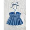 imageSweatyRocks Womens Halter Tops Criss Cross Sleeveless Eyelet Ruffle Crop Cami TopBlue