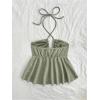 imageSweatyRocks Womens Halter Tops Criss Cross Sleeveless Eyelet Ruffle Crop Cami TopGreen