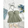 imageSweatyRocks Womens Halter Tops Criss Cross Sleeveless Eyelet Ruffle Crop Cami TopGreen
