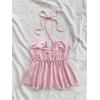 imageSweatyRocks Womens Halter Tops Criss Cross Sleeveless Eyelet Ruffle Crop Cami TopPink